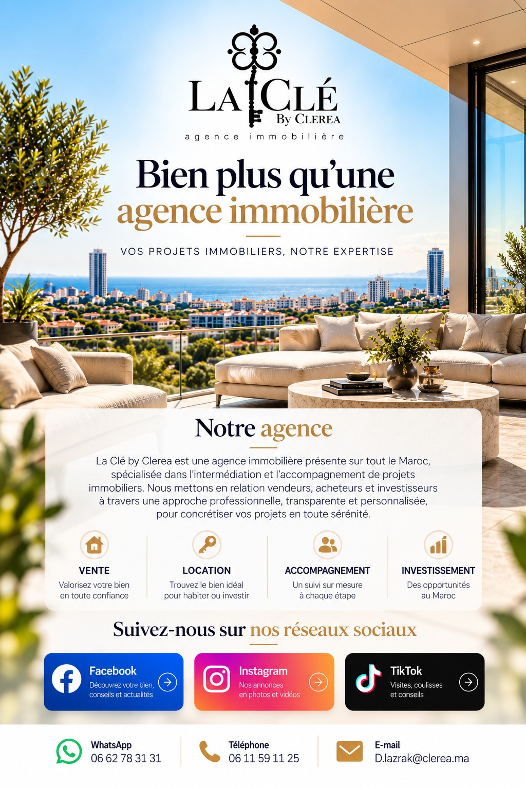La Clé by Clerea — agence immobilière au Maroc, vente, location, accompagnement et investissement
